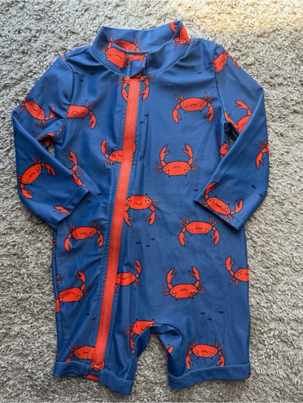 Carter’s Child of Mine Baby Crab Print Rash Guard Swimsuit 3-6M Blue One Piece
